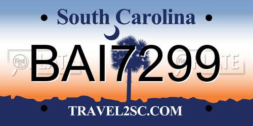 BAI7299 South Carolina License Plate