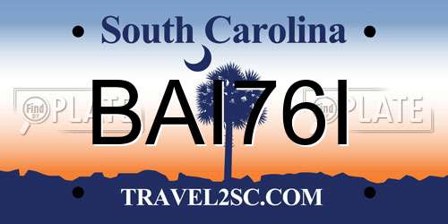 BAI76I South Carolina License Plate
