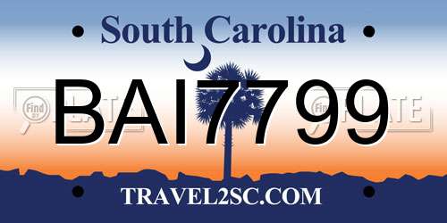 BAI7799 South Carolina License Plate