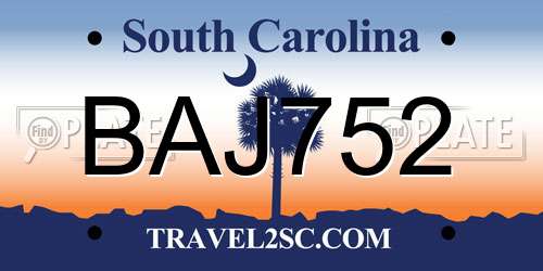 BAJ752 South Carolina License Plate