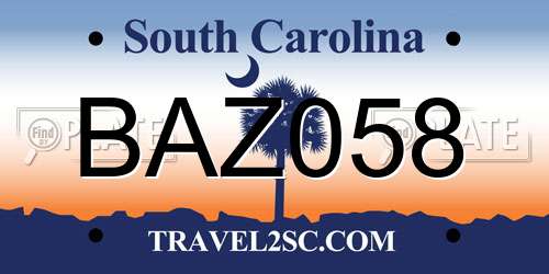 BAZ058 South Carolina License Plate