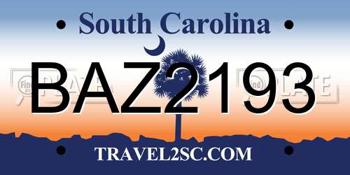 BAZ2193 South Carolina License Plate