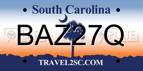 BAZ27Q South Carolina License Plate