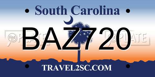 BAZ720 South Carolina License Plate