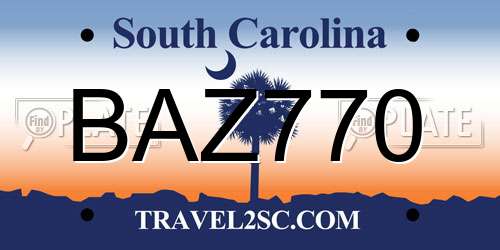 BAZ770 South Carolina License Plate