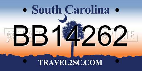 BB14262 South Carolina License Plate