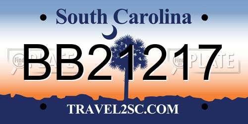 BB21217 South Carolina License Plate