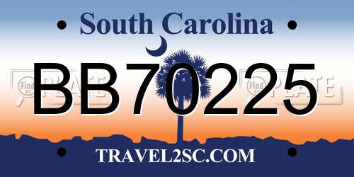 BB70225 South Carolina License Plate