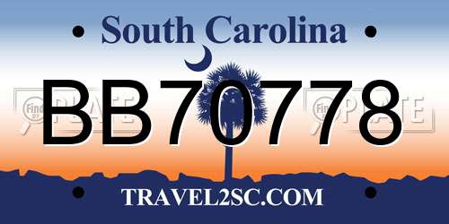 BB70778 South Carolina License Plate
