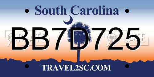 BB7D725 South Carolina License Plate