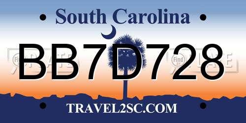 BB7D728 South Carolina License Plate