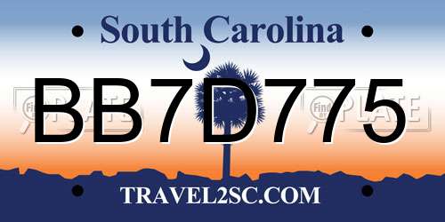 BB7D775 South Carolina License Plate