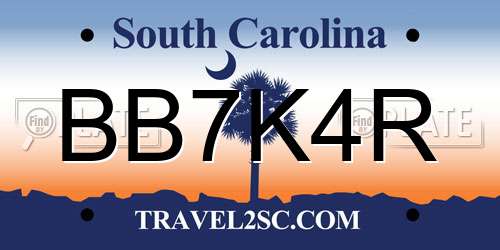 BB7K4R South Carolina License Plate