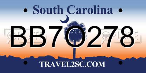 BB7O278 South Carolina License Plate