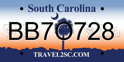 BB7O728 South Carolina License Plate
