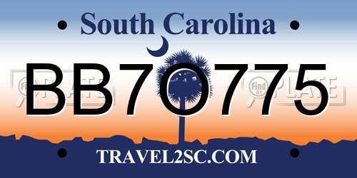 BB7O775 South Carolina License Plate