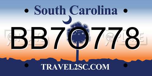 BB7O778 South Carolina License Plate