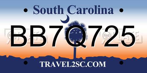 BB7Q725 South Carolina License Plate