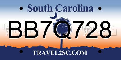 BB7Q728 South Carolina License Plate