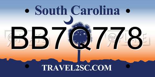 BB7Q778 South Carolina License Plate