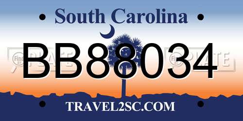 BB88034 South Carolina License Plate