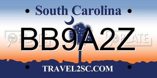 BB9A2Z South Carolina License Plate