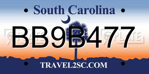 BB9B477 South Carolina License Plate