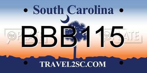 BBB115 South Carolina License Plate