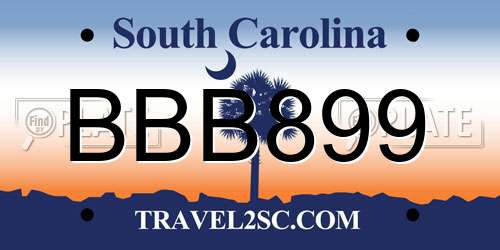 BBB899 South Carolina License Plate
