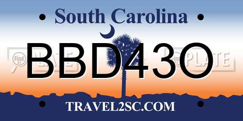 BBD43O South Carolina License Plate