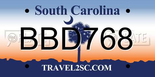 BBD768 South Carolina License Plate
