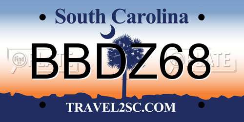 BBDZ68 South Carolina License Plate