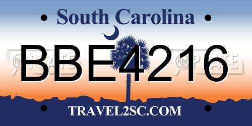 BBE4216 South Carolina License Plate