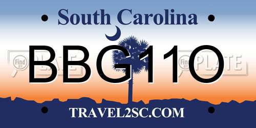 BBG11O South Carolina License Plate
