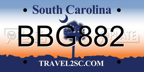 BBG882 South Carolina License Plate