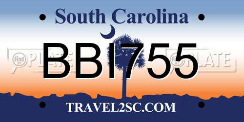 BBI755 South Carolina License Plate