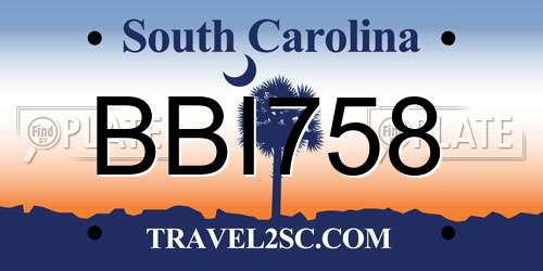 BBI758 South Carolina License Plate