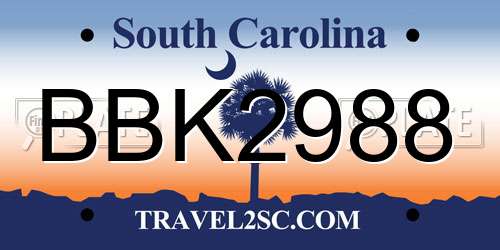 BBK2988 South Carolina License Plate