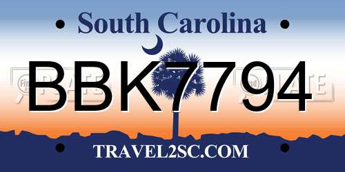 BBK7794 South Carolina License Plate