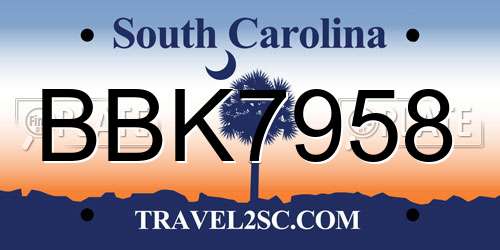 BBK7958 South Carolina License Plate