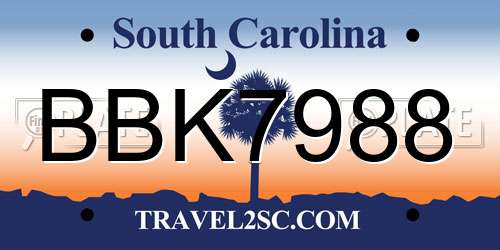 BBK7988 South Carolina License Plate