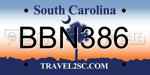 BBN386 South Carolina License Plate