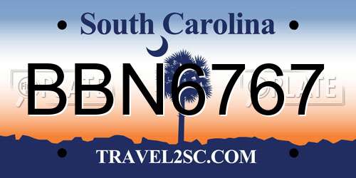 BBN6767 South Carolina License Plate