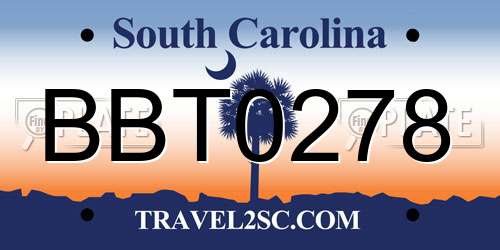 BBT0278 South Carolina License Plate