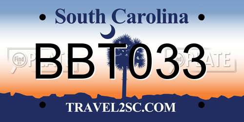BBT033 South Carolina License Plate