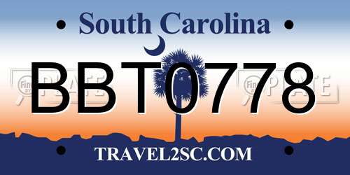 BBT0778 South Carolina License Plate
