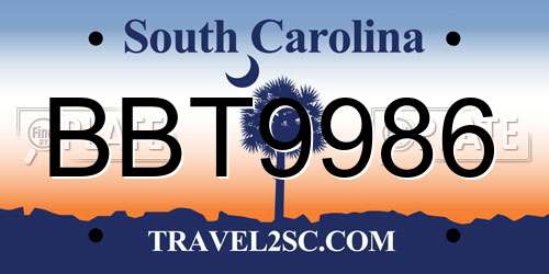 BBT9986 South Carolina License Plate