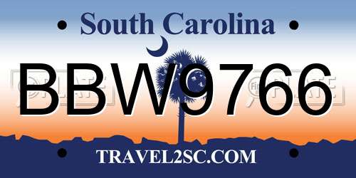 BBW9766 South Carolina License Plate