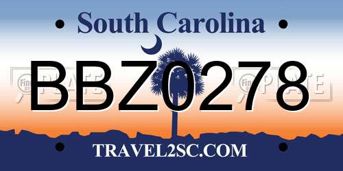 BBZ0278 South Carolina License Plate