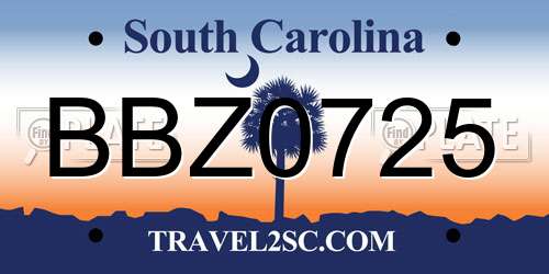 BBZ0725 South Carolina License Plate